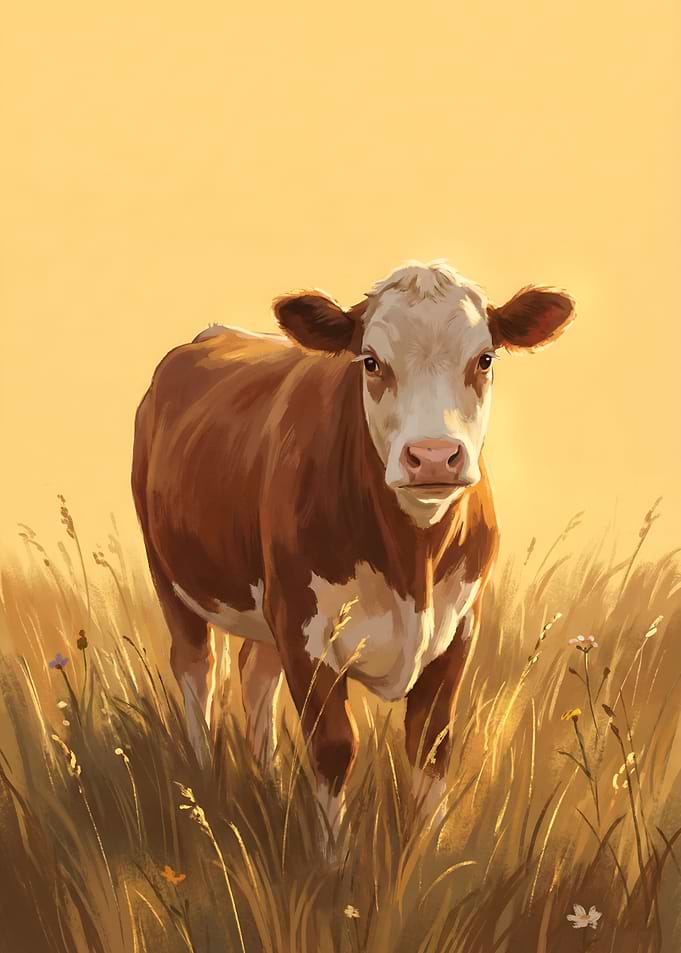 Cow in Golden Field Painting