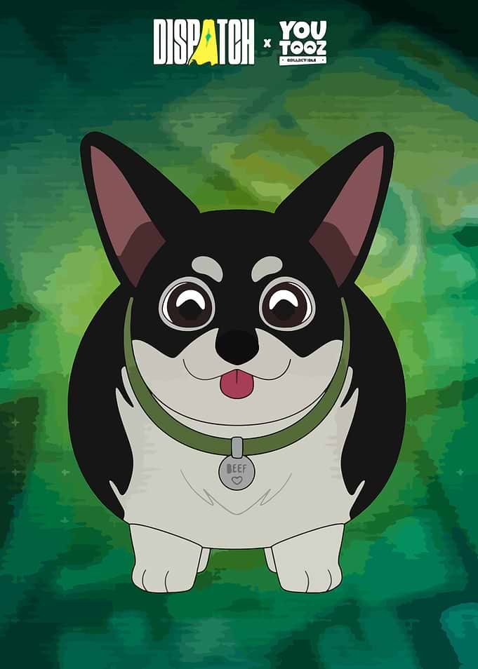 Cartoon Dog with 'Beef' Tag