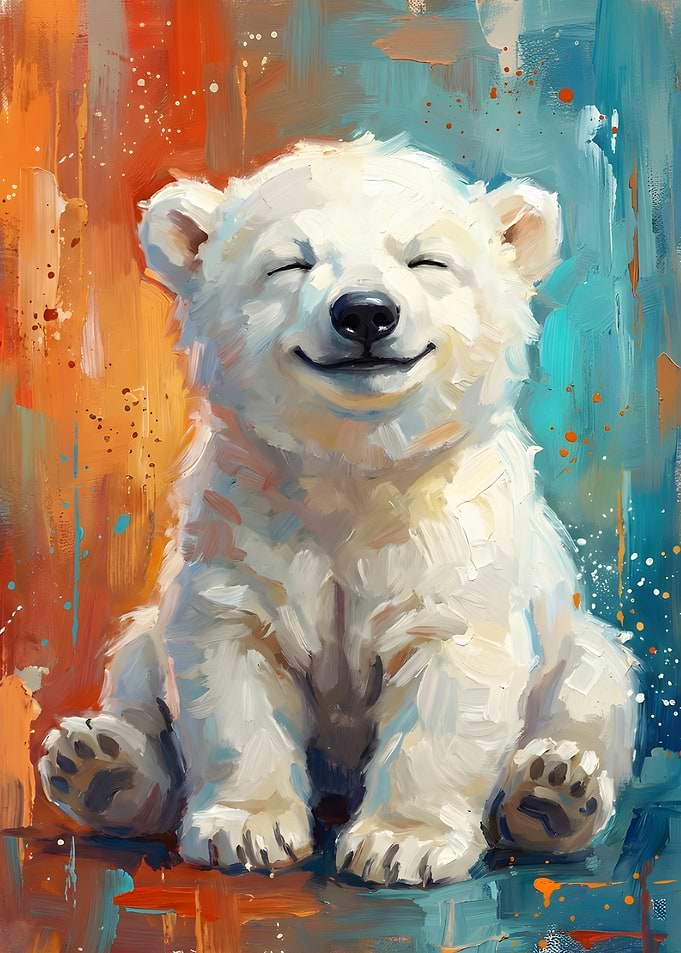 Smiling Polar Bear Cub Painting