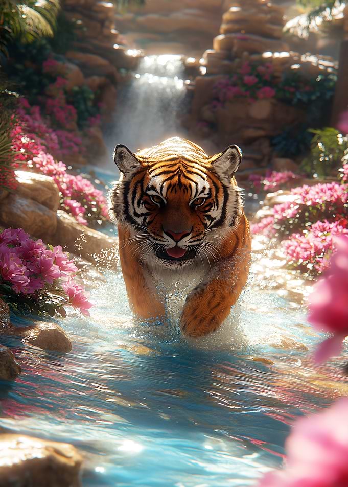 Tiger in Waterfall Paradise