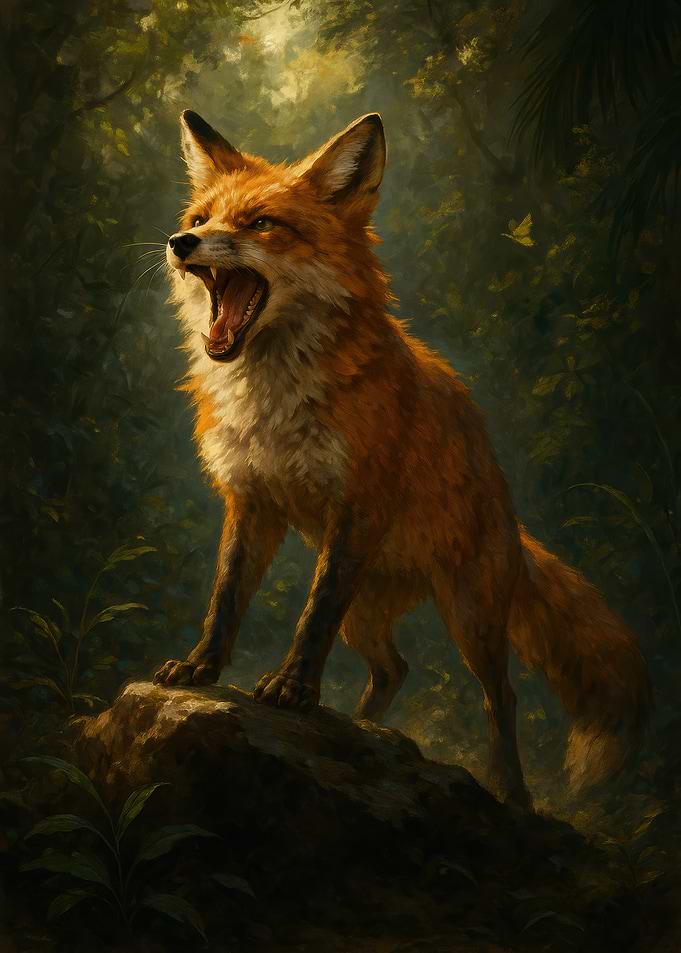 Roaring Fox in Forest