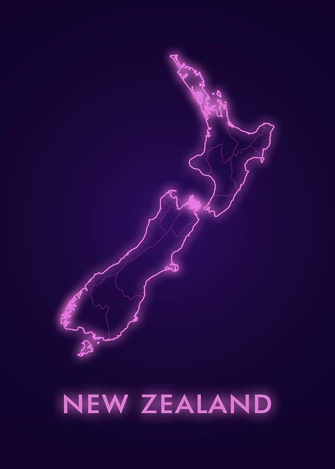 Neon New Zealand Map