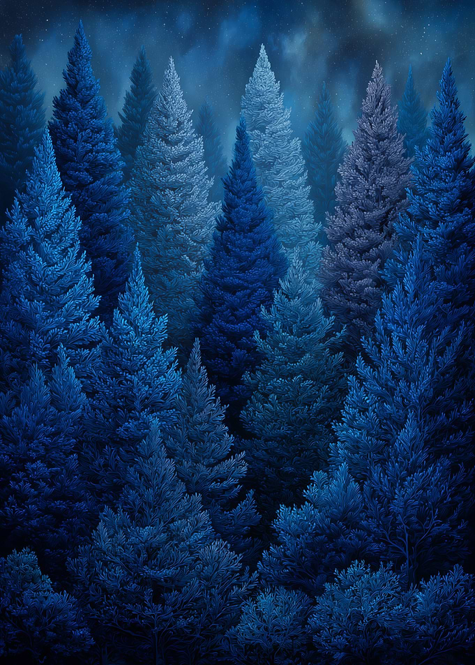 Blue Pine Forest at Night