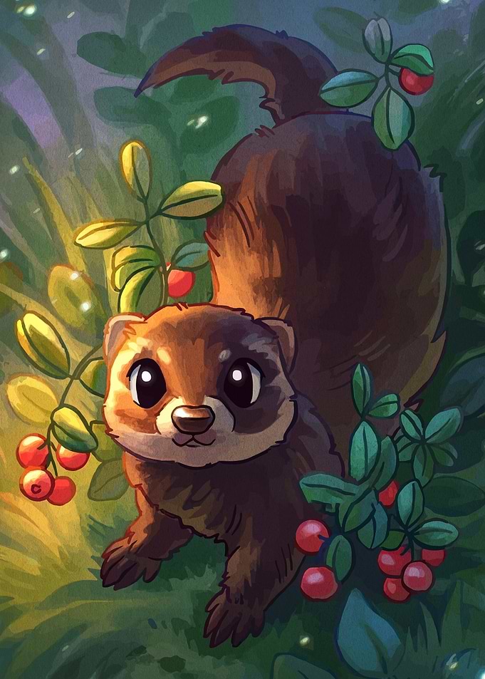 Cute Otter with Berries Illustration