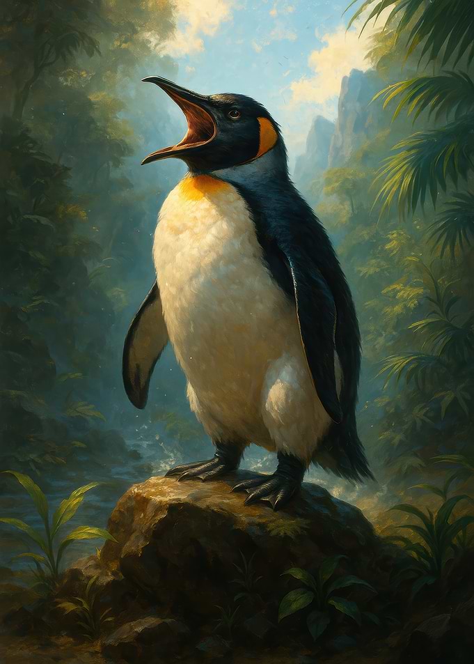 Penguin in Jungle Painting