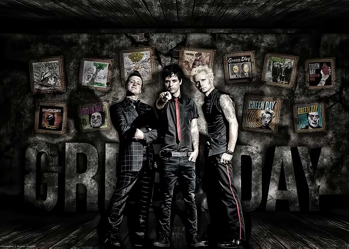 Green Day Band Portrait with Album Art