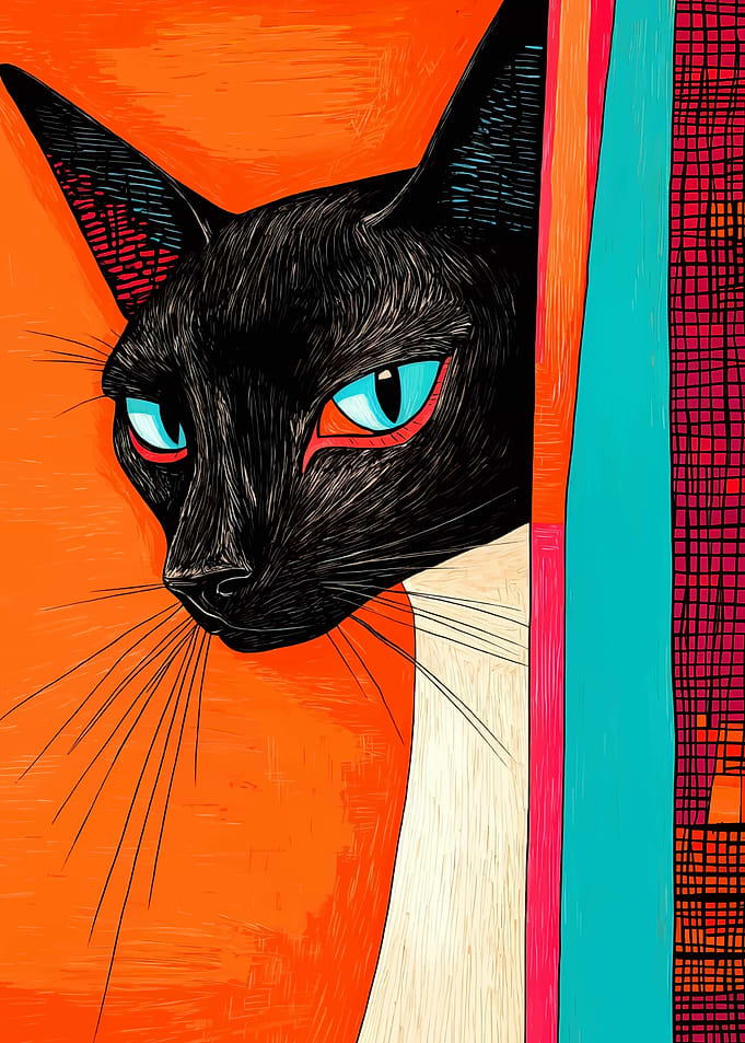 Siamese Cat Portrait with Colorful Background