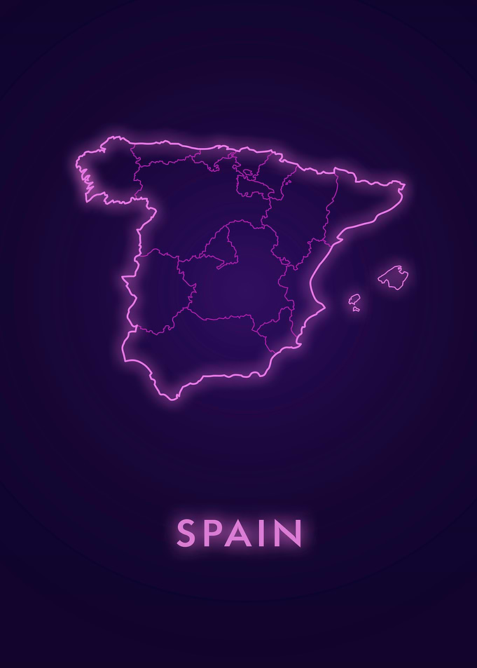 Neon Spain Map