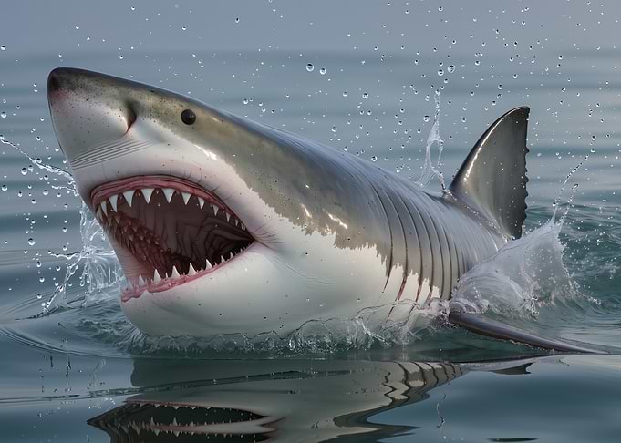 Great White Shark Breaching Water