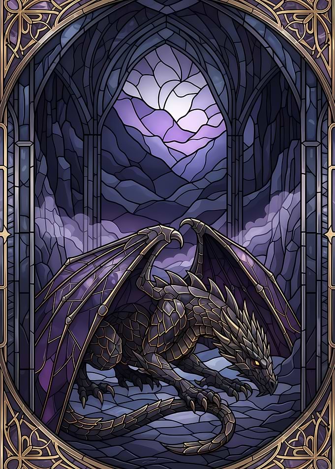 Stained Glass Dragon in Gothic Archway