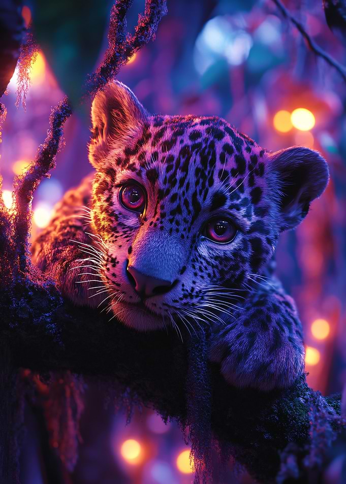 Neon Jaguar Cub Portrait