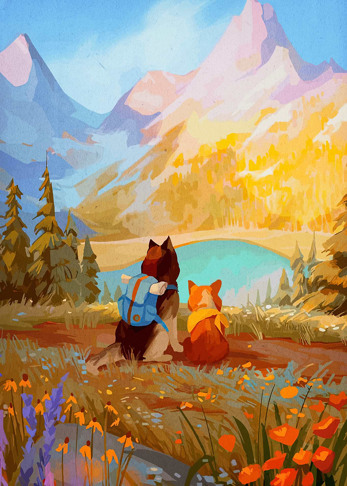 Dogs Hiking in Mountain Landscape