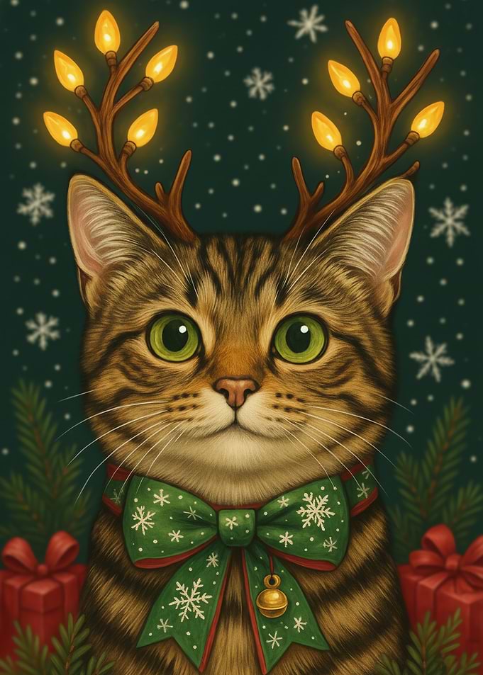 Christmas Cat with Reindeer Antlers