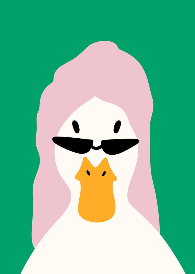 Duck with pink hair and sunglasses