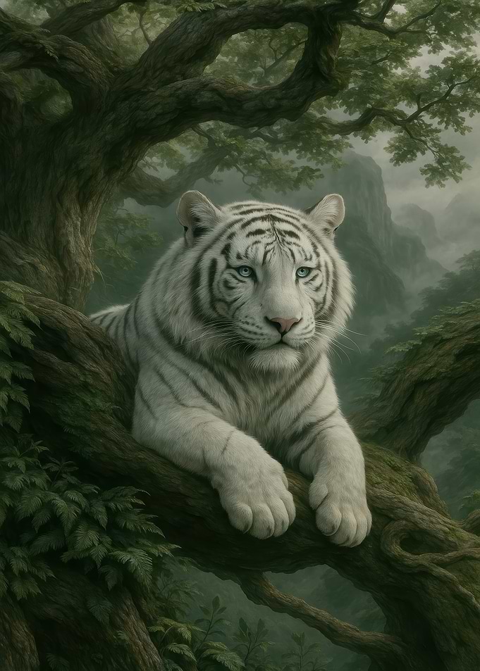 White Tiger in Forest Canopy