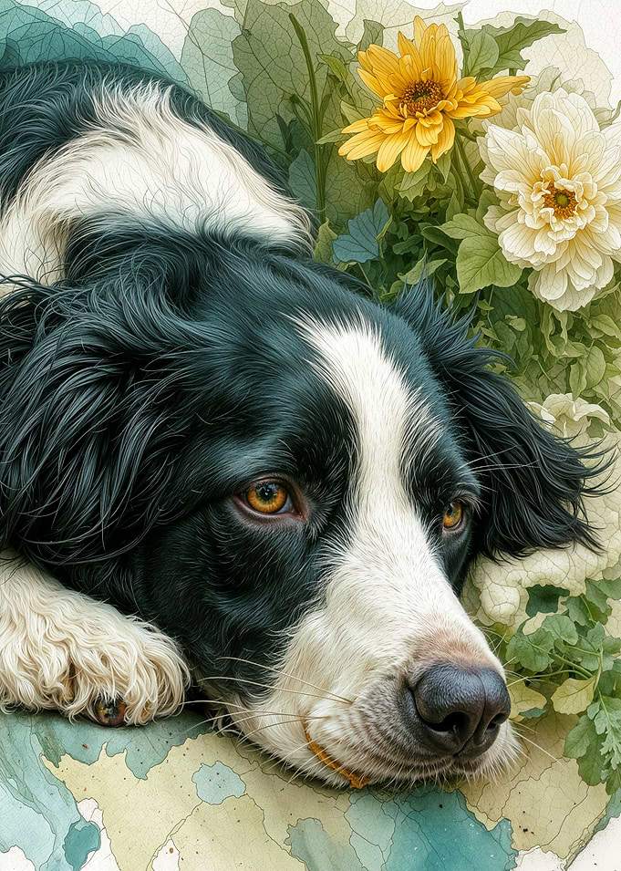 Springer Spaniel with Flowers