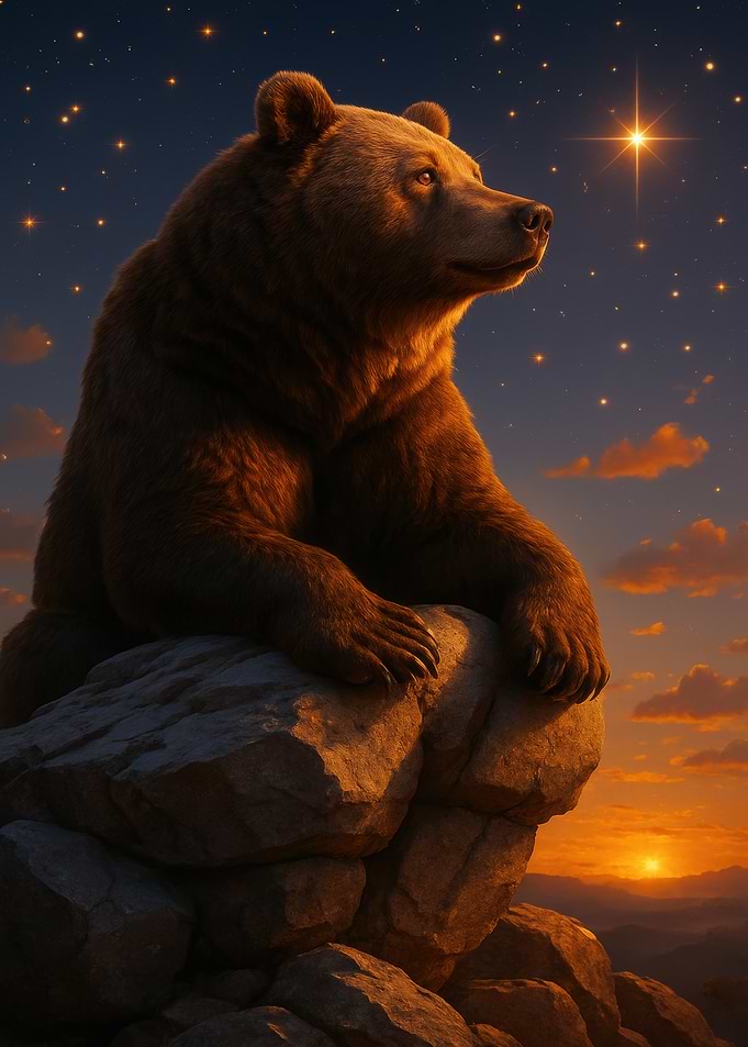 Bear Gazing at Starry Night Sky