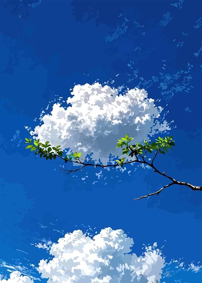 Blue Sky with Clouds and Branch