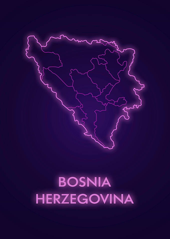 Bosnia and Herzegovina Neon Map