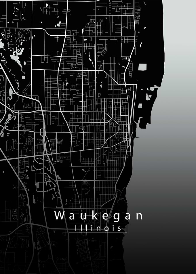 Waukegan Illinois City Map black