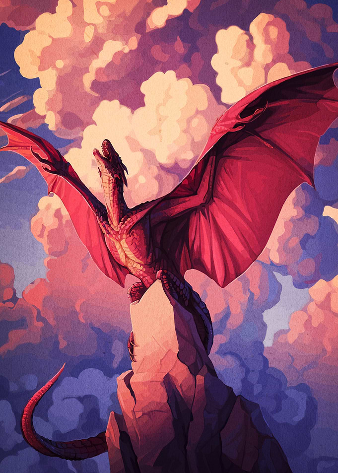 Red Dragon on a Mountain Peak