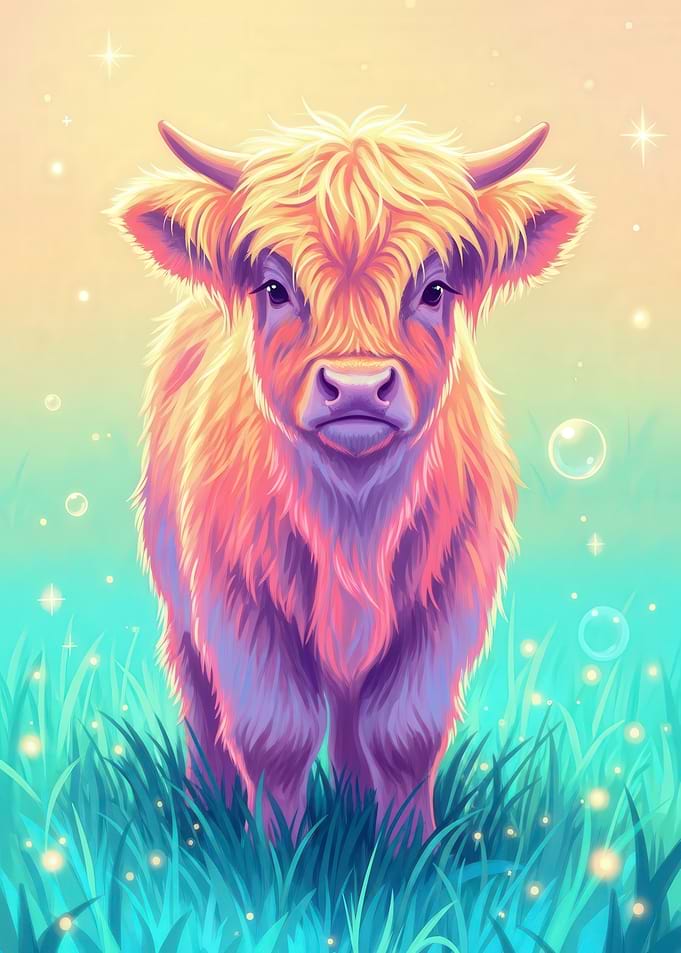 Colorful Highland Cow Illustration