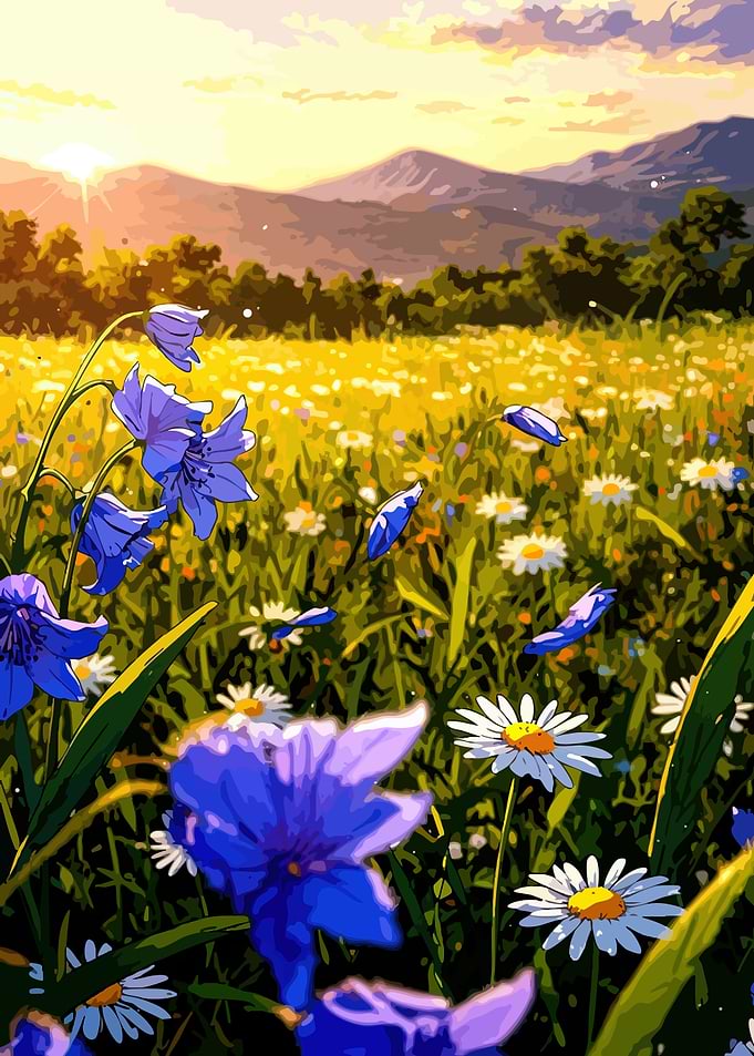 Floral Meadow at Sunset
