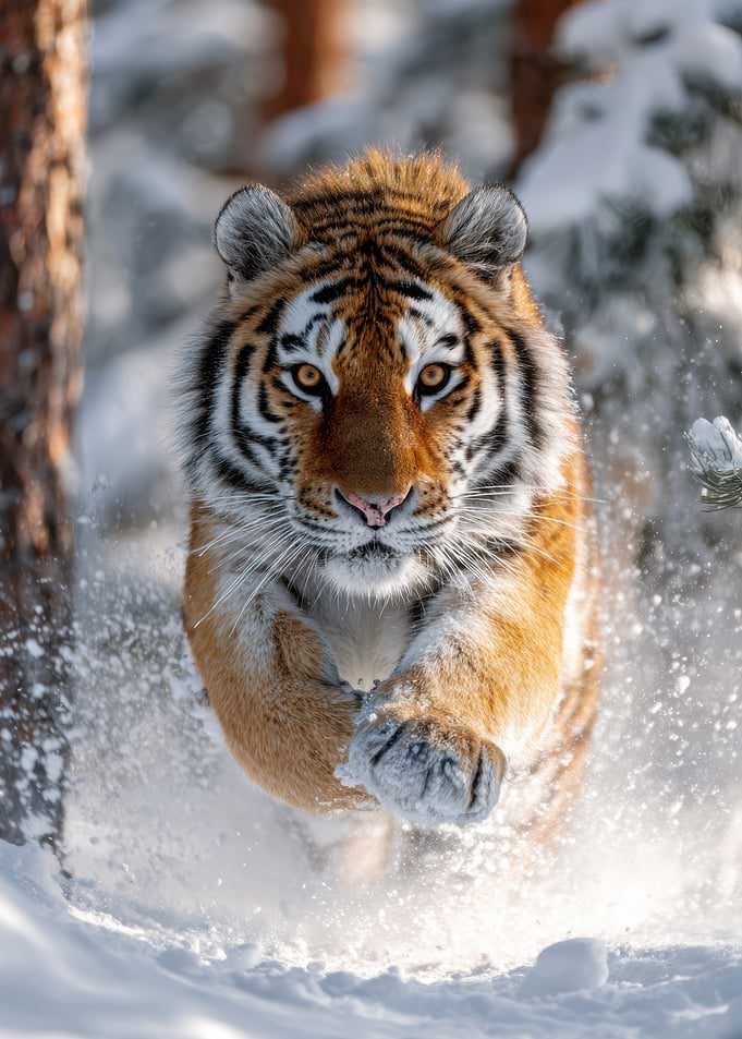 Tiger Running Through Snow