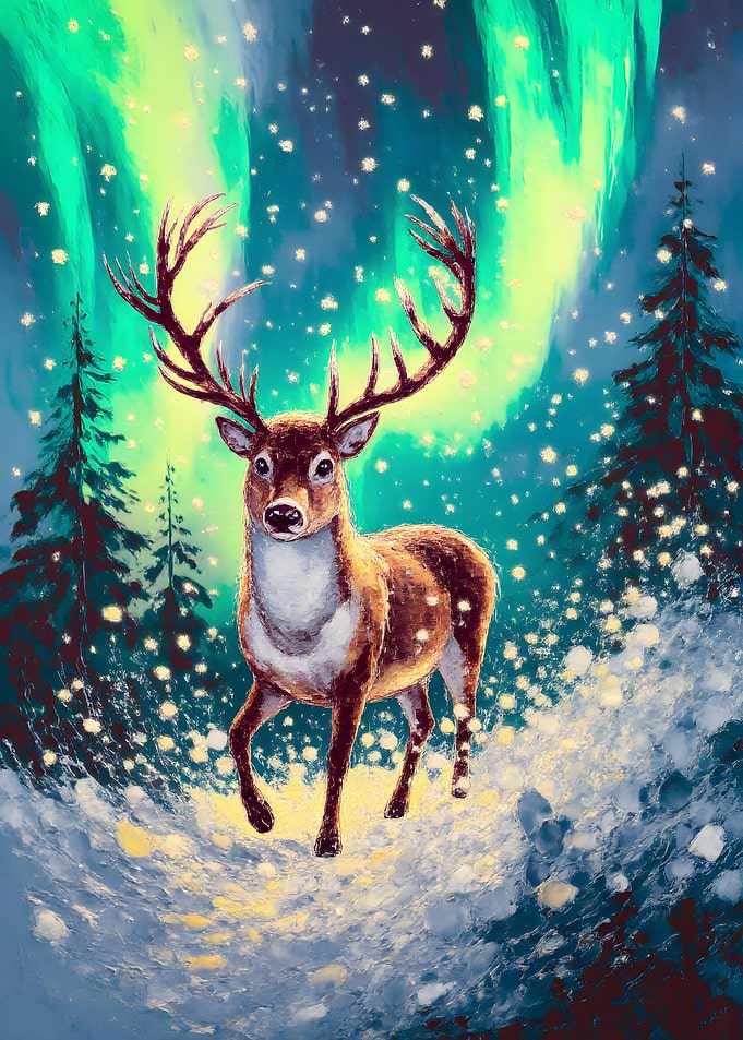 Majestic Deer Under Aurora Borealis
