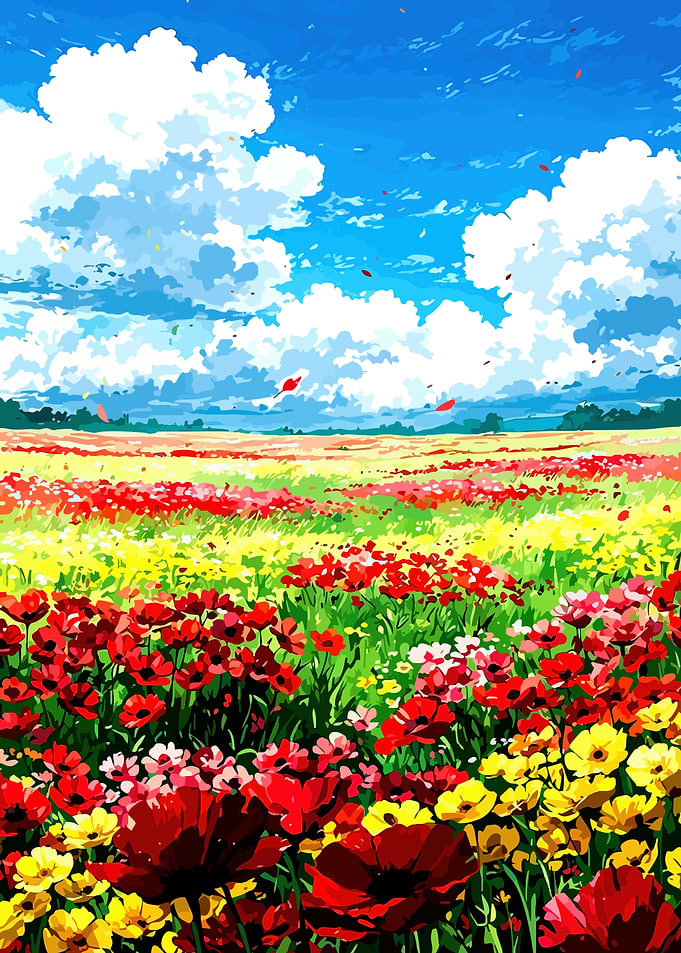 Vibrant Flower Field Under Blue Sky