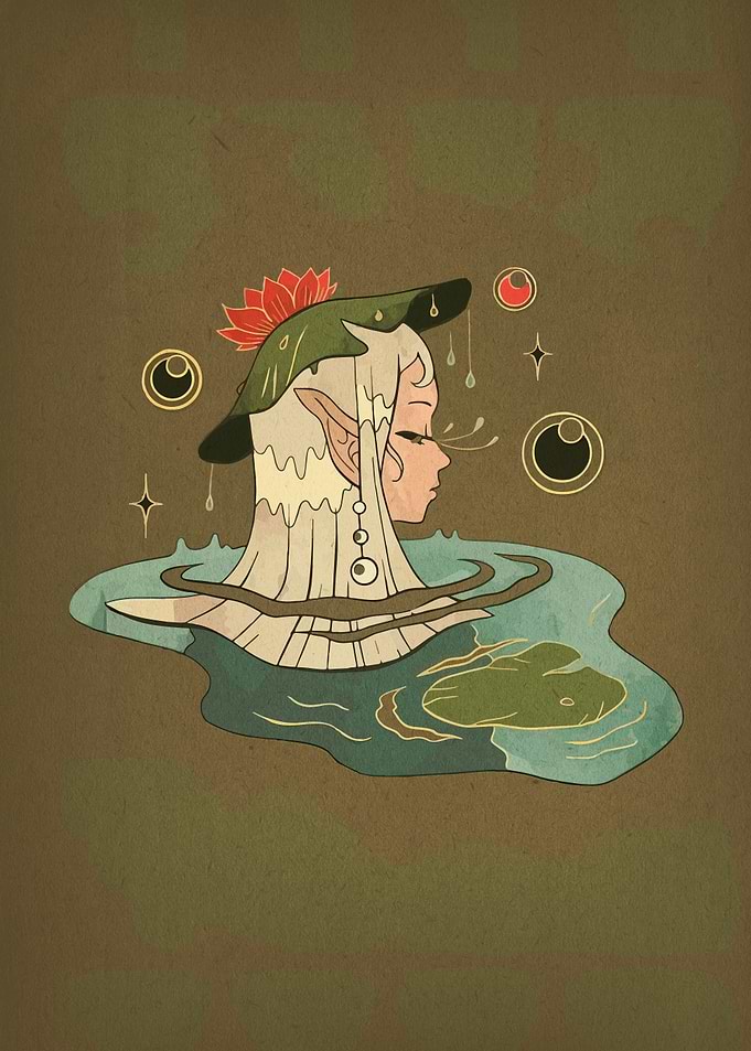 Elf in Water with Lily Pad