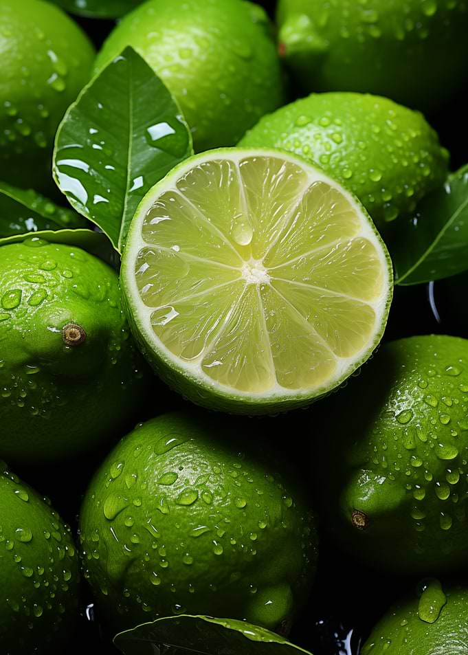 Fresh Limes Water Droplets