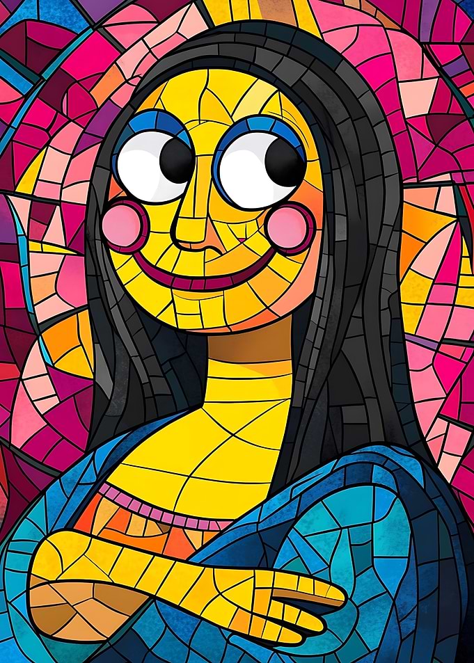 Cartoon Mona Lisa Stained Glass Style