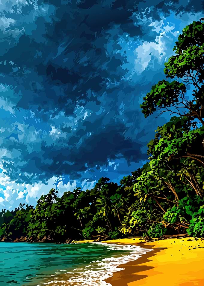 Tropical Beach with Stormy Sky