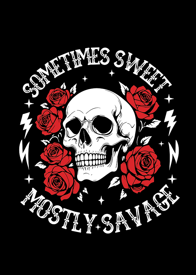 Sweet and Savage Skull with Roses