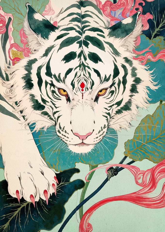 White Tiger Floral Illustration