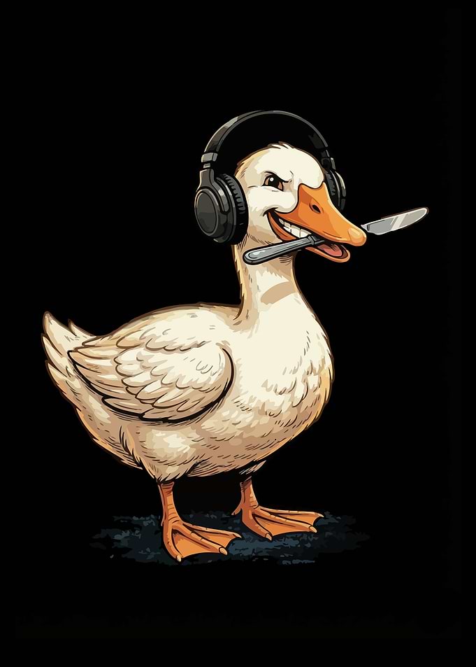 Cartoon Goose with Headset and Knife
