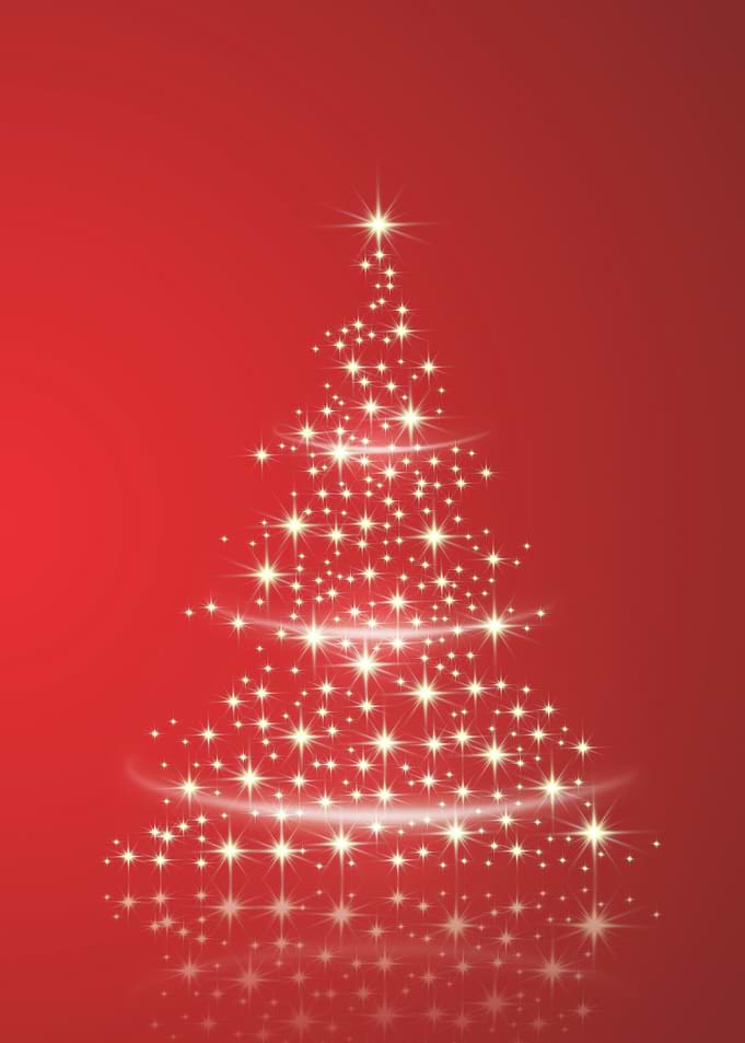 Sparkling Christmas Tree on Red Background