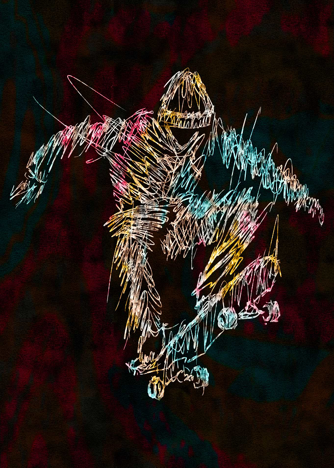 Skateboarder Scribble Art