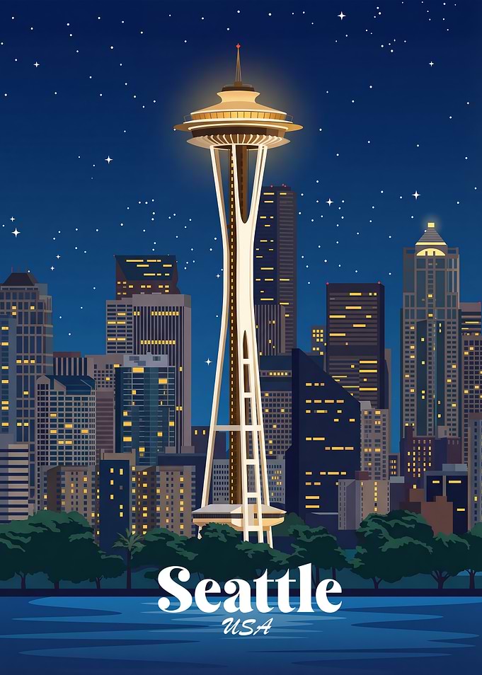 Seattle Space Needle at Night