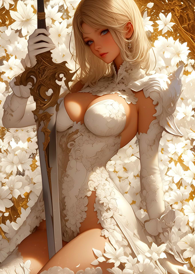 Blonde Warrior in Floral Armor
