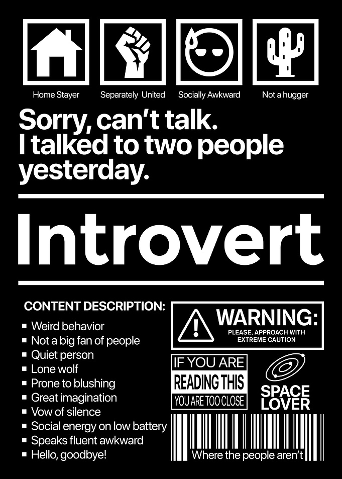 Funny Introvert Label Poster – Humor for Quiet Personalities
