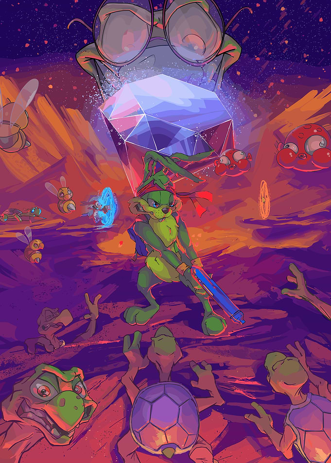 Fantasy Battle Scene with Green Rabbit