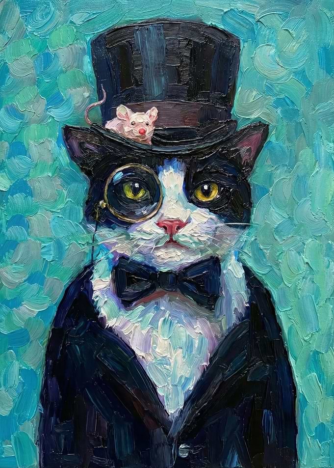 Dapper Cat with Mouse Painting
