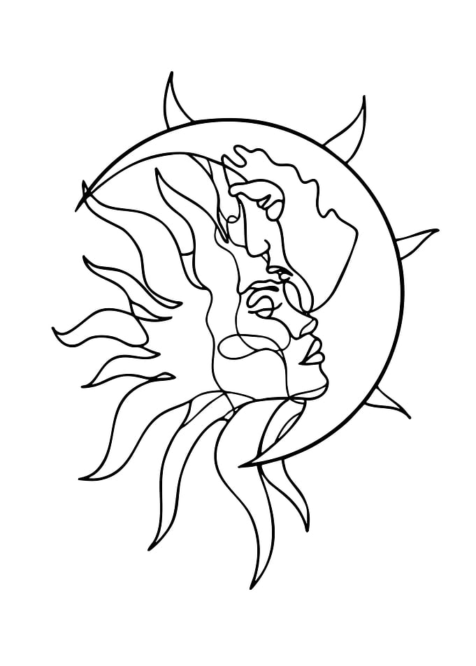 Sun and Moon Line Art