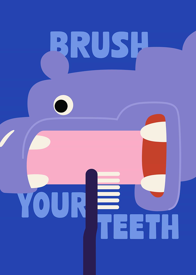 Brush Your Teeth Hippo Poster
