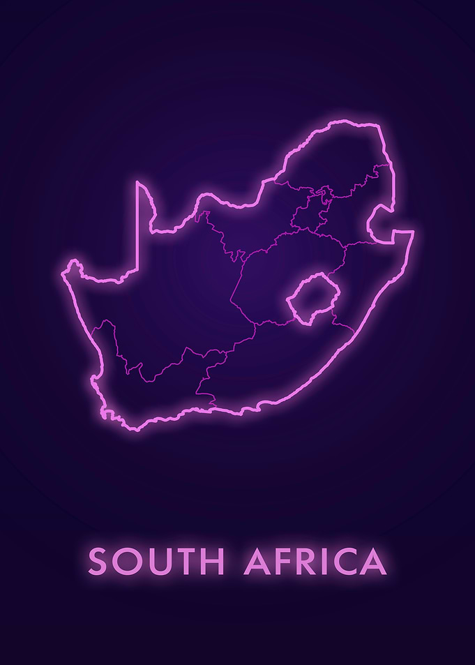 South Africa Neon Map