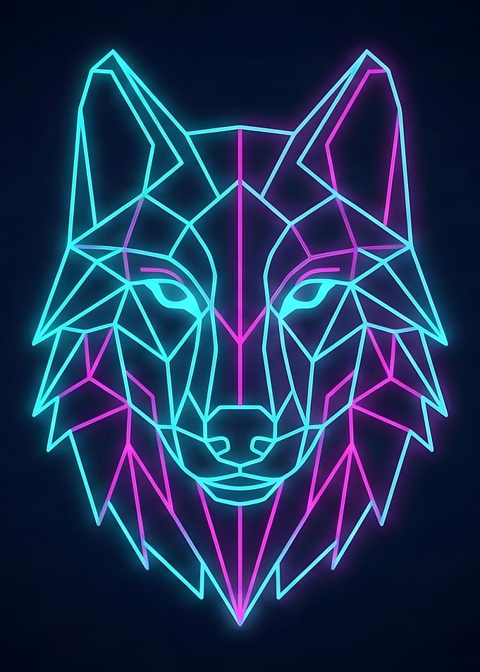 Neon Geometric Wolf Head