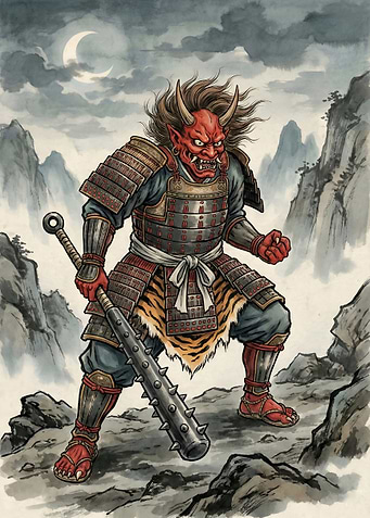 Oni Warrior with Kanabo in Mountains