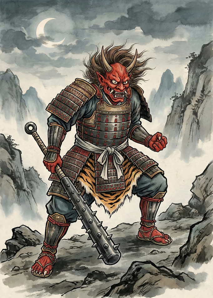 Oni Warrior with Kanabo in Mountains